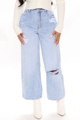 Short Fast Times Loose Wide Leg Jeans - Light Blue Wash Ins Street